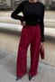Burgundy Double Pleat Detail Palazzo Pants - 5
