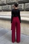 Burgundy Double Pleat Detail Palazzo Pants - 4
