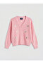 Pink v-neck sequin embroidered girl's knitted cardigan
