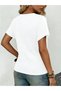 Women's Blue Watercolor Flower Printed Half V-Neck Sleeves Regular Fit Casual T-Shirt - 2