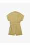 Short Sleeve Shirt Collar Capes Pocketed Belts Modal Overalls - 4