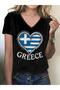 Women's Greece Printed V-Neck Regular Fit T-Shirt with Sleeves