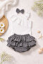 Baby Girl Black Plaid Ruffle Shorts and White Single Sleeve - 2