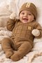 Organic Baby Boy Square Patterned 5-Piece Jumpsuit Hospital Release Newborn Outfit Baby Bib - 4