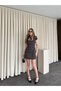 Black Collar Tie Detail Short Dress with Inner Shorts - 5084 - 3