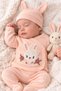 Organic Baby Girl Print Rabbit Patterned 5-Piece Jumpsuit Hospital Release Newborn Outfit Baby Bib