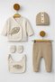 Organic Male Baby Fish Patterned 5-Piece Jumpsuit Hospital Release Newborn Outfit Baby Bib
