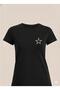 Women's Stone Embroidered Star Basic Round Neck Vi Viscose İyah T-Shirt