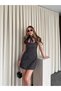 Black Collar Tie Detail Short Dress with Inner Shorts - 5084 - 2