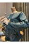 Women's Combed Cotton Blouse for Middle Ages and Above with Viscose Vertical Stones and Tassels - 3