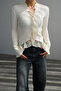 Lace Detailed Spanish Sleeve D Mock Neck Buttoned Knitwear Design Cardigan - 5