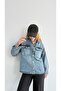 Women's Washable Double Pocketed Oversized Denim Denim Shirt Bnj-623
