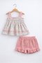 Girls 4 Pc Set- Floral Peplum Top & Ruffle Shorts Set with Matching Headband and Sunglasses - 5