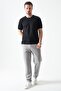 Men's Black Crew Neck Shoulder Thick Striped Detail T-Shirt - 2