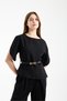Women's Waist Belt Detail Short Sleeve Stylish Blouse - 7