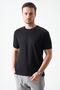 Men's Black Crew Neck Shoulder Thick Striped Detail T-Shirt