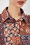 Women's Oversized Patterned Satin Shirt 20365 - Tile - 5