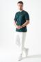 Men's Nefti-Green Crew Neck Shoulder Thick Striped Detail T-Shirt - 5