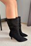 Women's Donna Black Suede Bellows Pointed Toe Thin Heel Half Length Boots - 3