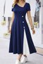 Women's Asymmetric Collar Button-Detail Viscose Midi Dress - Short-Sleeve Chic Casual Dress - 4