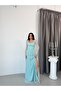 Mint Heart Collar Corset Detailed Front Tie-Detail Lace Evening Dress - 2