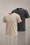 Men's Beige Black 2-Piece Crepe Fabric Casual Striped T-Shirt Set