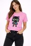 Women's Neon Cyberpunk Cat Character Printed Pink T-Shirt 100% Cotton Streetwear