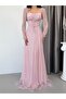 Powder Pink Heart Neck Corset-Detail Front-Tie Lace Evening Dress - 6