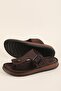Men's Genuine Leather Flip Flops Casual Comfortable Sole Slipper Hkm.8 Brown - 4