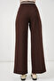 Women's Wide Leg Fabric Trousers 30088 - Brown - 7