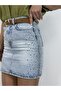 931 Mini Jean Skirt with Stones on the Sides, Washable - 3