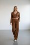 Women's Brown Waist Tie-Detail Top and Bottom Set