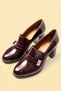 Women's Genuine Leather Classic Heeled Shoes with Buckle Detail - Burgundy Patent Leather - 4