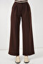 Women's Wide Leg Fabric Trousers 30088 - Brown - 2