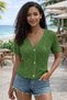 Women's V-Neck Short Sleeve Buttoned Lace-Like Knit Knit Relaxed Cut Mint Knitwear Cardigan - 2