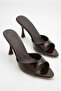 Women's Pointed Toe Thin High Heel Bitter Brown Patent Leather Evening Dress Slippers
