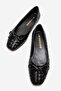 Women's Ribbon Accessory Ballet Flats Black Straw - 5