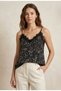 Women's Black Floral Print Lace Pack Adjustable String Strap K Crepe Fabric Tank Top Blouse