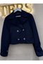 Astarli Double-Breasted Buttoned Women's Short Trench Coat Navy Blue - 4