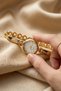 Belisy Women's Steel Watch Gold Color Vintage Rhinestone White Dial Women's Wristwatch - 3
