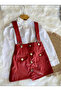 Red Leather Hemline Asymmetrical Salopet Shirt Set (Please Note the Details for Size Information) - 4