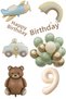 Retro 9Th Birthday Set; Airplane, Car, Rainbow, Teddy Bear and 20 Latex Balloons Set - 2