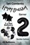 Black Concept 2-Year-Old Birthday Celebration Set; White Balloon with Black Confetti, Number Star Foil, and Bann. - 3