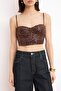 Kahverengi Payet Vücudu Saran Crop Party Bluz TPRSS26BZ00014 - 3