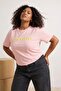 Pembe Slogan Baskılı Relaxed %100 Pamuk Örme Büyük Beden T-shirt TBBSS24BF00036 - 2