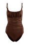 Brown Square Neck Draped Hipster Swimsuit Tbess25Ma00124 - 4