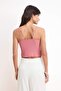 Açık Pembe Fitted/Vücuda Oturan Havuz Yaka Dantel Detaylı Crop Dokulu Örme Bluz TWOSS26BZ00160 - 4