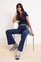 Navy Blue Double Breasted Closure Flexible Short Sleeve Flare Bottom Knitted Bottom - Top Set Twoss26Au00082 - 2