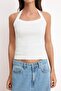 Ecru Fitted/Body-Fitting Halter Neck Sleeveless Ribbed Stretchy Knitted Tank Top Twoss26Al00046 - 3