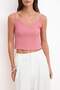 Açık Pembe Fitted/Vücuda Oturan Havuz Yaka Dantel Detaylı Crop Dokulu Örme Bluz TWOSS26BZ00160 - 3